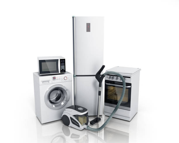 istock Home appliances Group of white refrigerator washing machine stove 647634134