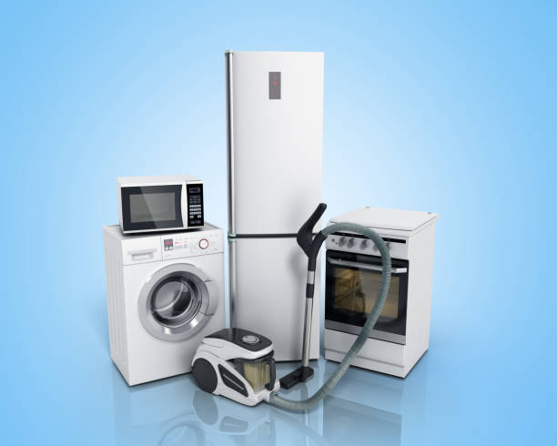 istock Home appliances Group of white refrigerator washing machine stove 647636648