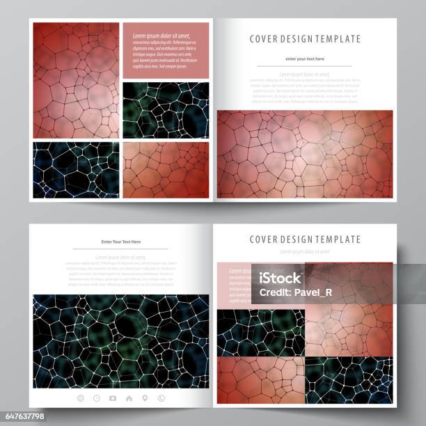 Business Templates For Square Design Bi Fold Brochure Flyer Leaflet Cover Vector Layout Chemistry Pattern Molecular Texture Polygonal Molecule Structure Cell Medicine Microbiology Concept Stock Illustration - Download Image Now