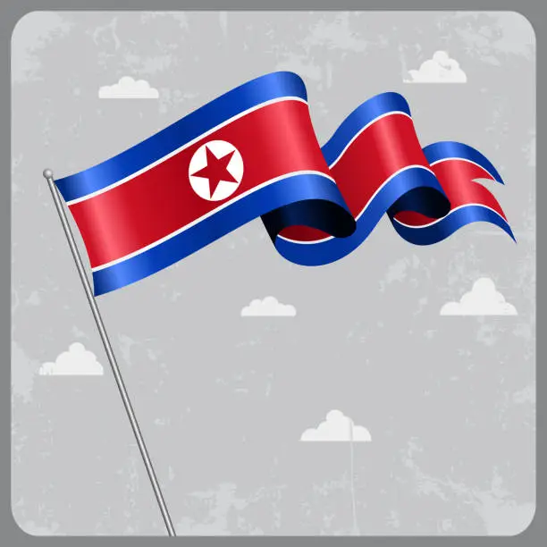 Vector illustration of North Korean wavy flag. Vector illustration.