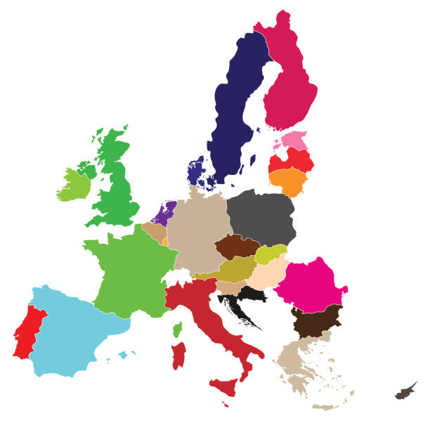 simple all european union color countries in one map eps10 simple all european union color countries in one map eps10 mapa stock illustrations