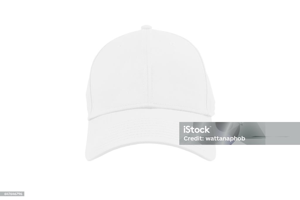 White fashion cap isolated White fashion cap isolated on white background with clipping path. White Color Stock Photo