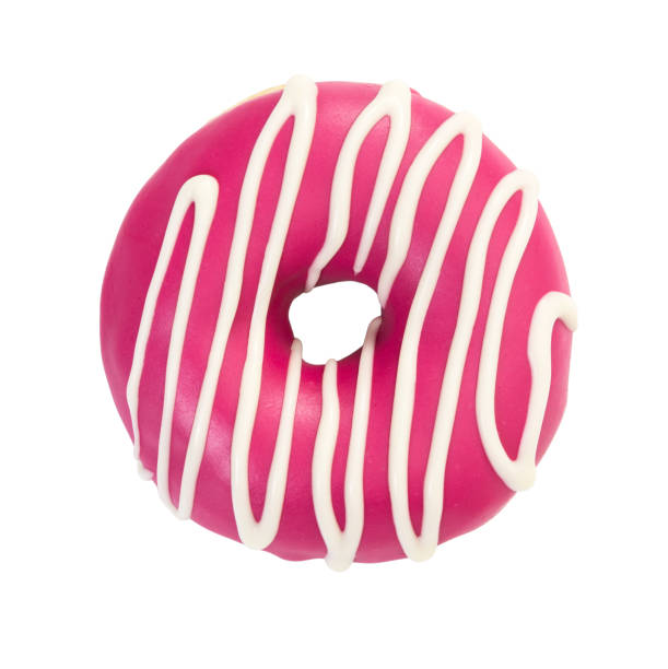 istock Donut with pink icing and white stripes 647660542