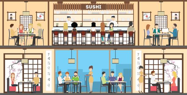 寿司バー内装セット。オリエンタル スタイル。 - restaurant japan sushi japanese culture点のイラスト素材／クリップアート素材／マンガ素材／アイコン素材