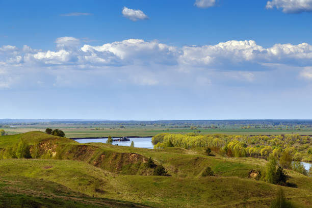 View of the Oka river from the high bank near Konstantinovo village, Russia