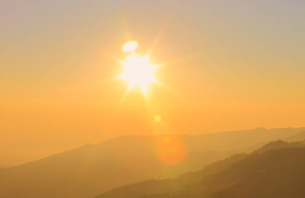 Sunlight in the morning and the orange sky. stock photo