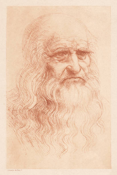 레오나르도 다빈치 (1452-1519), 이탈리아 박식, heliogravure, 1884 년에 출판 - leonardo da vinci stock illustrations