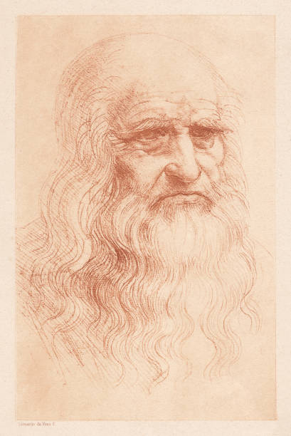 Leonardo da Vinci (1452-1519), Italian polymath, heliogravure, published in 1884 Leonardo da Vinci (1452-1519), Italian polymath. Heliogravure after his self-portrait (c. 1512) in the Royal Library of Turin, published in 1884. leonardo da vinci stock illustrations