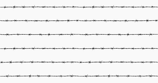 ilustrações de stock, clip art, desenhos animados e ícones de steel rusty barbwire seamless pattern - barbed wire wire chain vector