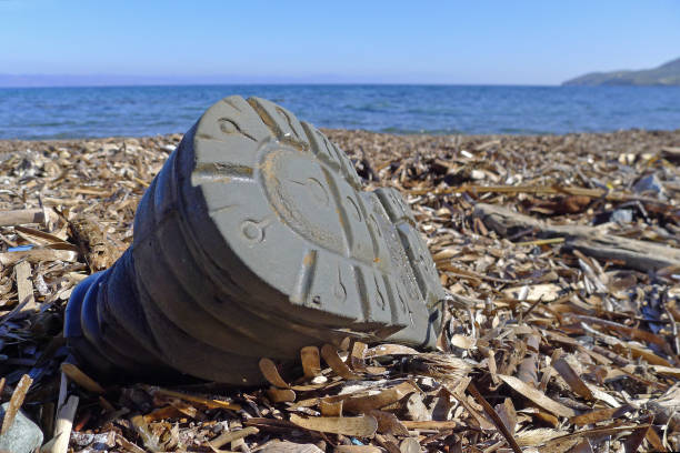 materials from refugees wash ashore at Lesvos Greece