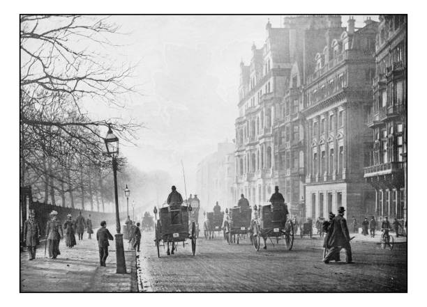Antique London's photographs: Piccadilly Antique London's photographs: Piccadilly 1890 stock illustrations