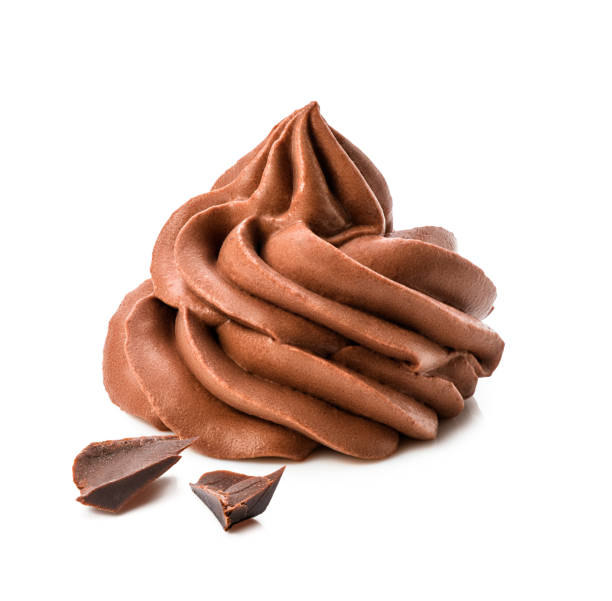 Chocolate frozen yogurt with chocolate pieces on white background by clipping path. Whipped cream. Mascarpone. Macro. Chocolate frozen yogurt with chocolate pieces on white background by clipping path. Whipped cream. Mascarpone. Macro. ice pie stock pictures, royalty-free photos & images