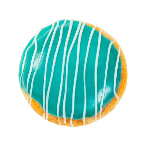 istock Berliner donut turquoise color with white stripes 647714140