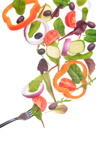 sałatka leci na widelec - spinach salad fork low carb diet zdjęcia i obrazy z banku zdjęć