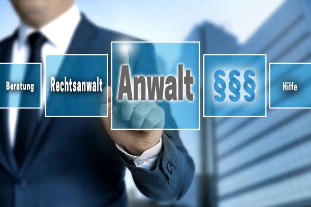 istock Anwalt (in german Lawyer, Help, advice) touchscreen is operated by businessman 647719152