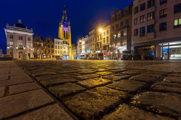Grote Markt , City Square, in Kortrijk Belgium. Seen at sunset