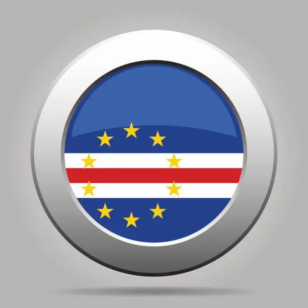 Vector illustration of Flag of Cape Verde. Shiny metal gray round button.