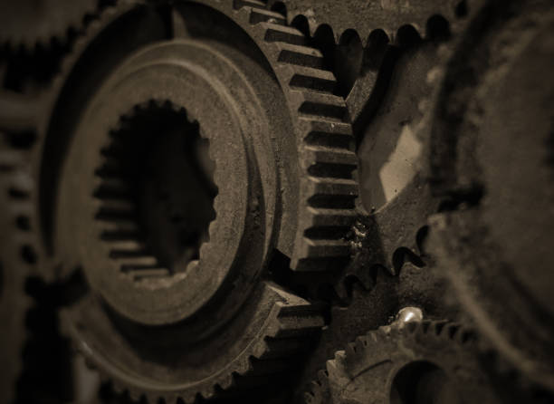 istock Large cog wheels in the motor 647728132