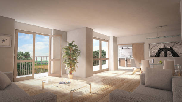 istock 3d rendering, 3d interior, living-room with wooden floor. 647728438