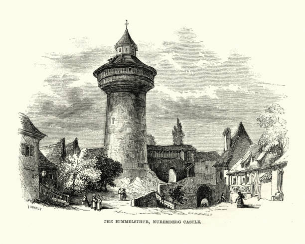 Himmelsthor, Nuremberg Castle, Germany, 19th Century Vintage engraving of Himmelsthor, Nuremberg Castle, Germany, 19th Century kaiserburg castle stock illustrations