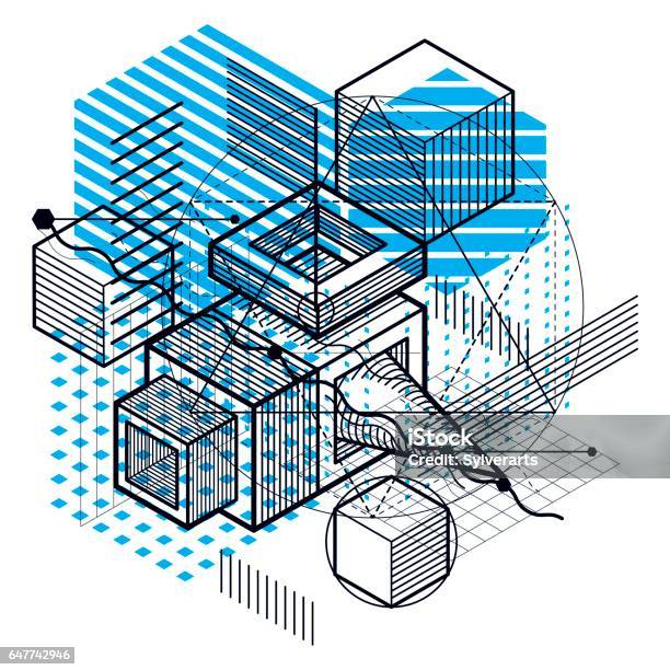 Isometric Abstract Background With Lines And Other Different Elements ...
