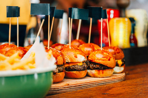 Mini Hamburgers with hot potato fries