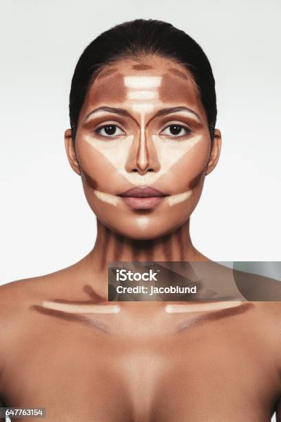 Professional Contouring Face Makeup Technique Stock Photo - Download Image Now - Adult, Adults Only, Applying