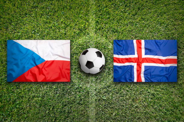 istock Czech Republic vs. Iceland flags on soccer field 647769890