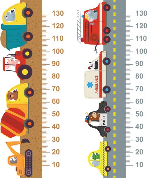 working and city transport height measure working and city transport height measure  - vector illustration, eps ursus tractor stock illustrations