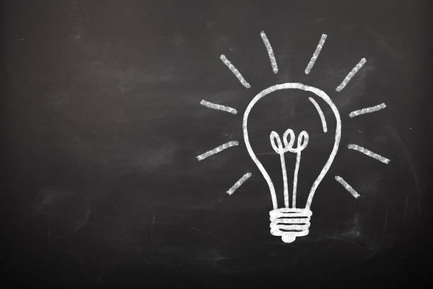 istock Drawing of a bulb idea on black board 647798582