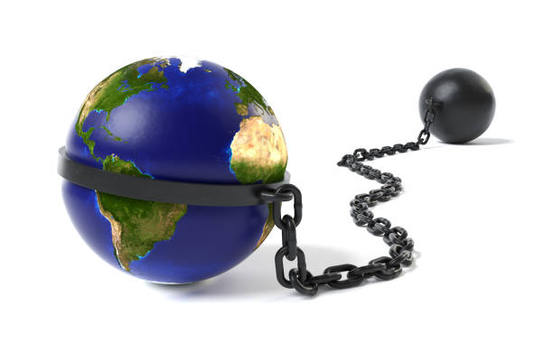 istock Planet Earth tied to a Ball and Chain 647800882
