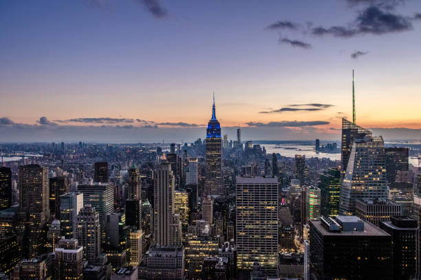istock Manhattan Skyline at sunset - New York, USA 647805420
