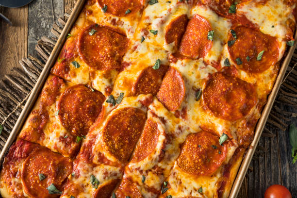 istock Homemade Pepperoni Sicilian Pan Pizza 647808522
