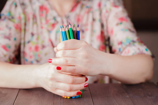 Coloured drawing pencils in soft focus macro