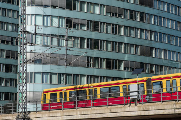 Berlin, Germany - 06 24 2024: Berlin metro underground train approaching station.