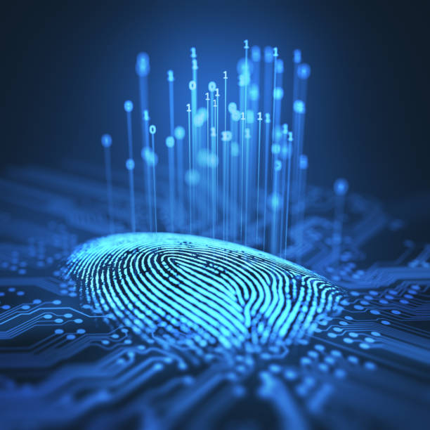 fingerprint binary microchip - csi imagens e fotografias de stock