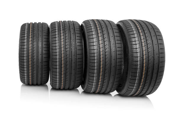 istock New car tires isolated on white background. 647843008