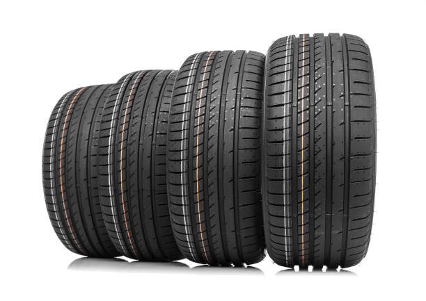 istock New car tires isolated on white background. 647845092