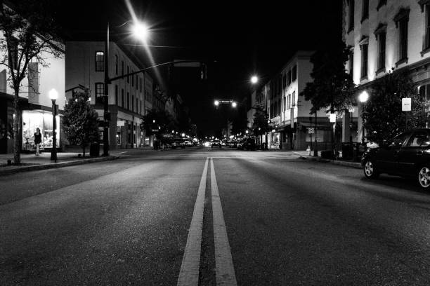 B&W - Downtown Savannah, GA on a quite night