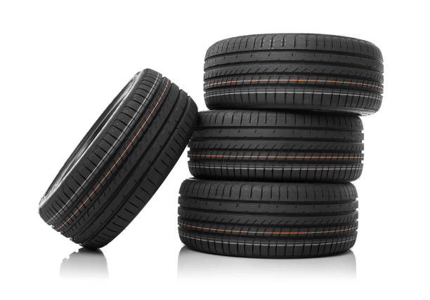 istock Car tires isolated on white. 647845472