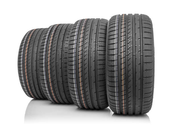 istock New car tires isolated on white background. 647846018