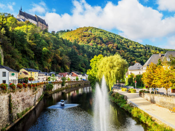 Vianden castle and valley in Luxembourg Vianden castle and valley in Luxembourg vianden stock pictures, royalty-free photos & images