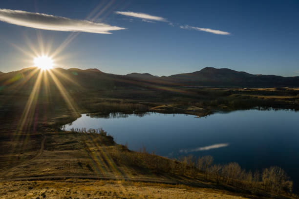 Bear Creek Lake Sunset Near Morrison, Colorado.  Bear Creek Lake Park has many trails for hiking and biking. morrison stock pictures, royalty-free photos & images