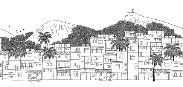 rio de janeiro, brazylia  - seamless house pattern town stock illustrations