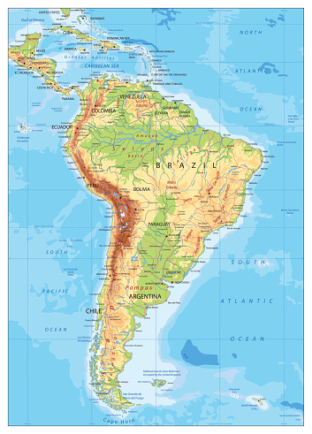 South America Detailed Physical Map