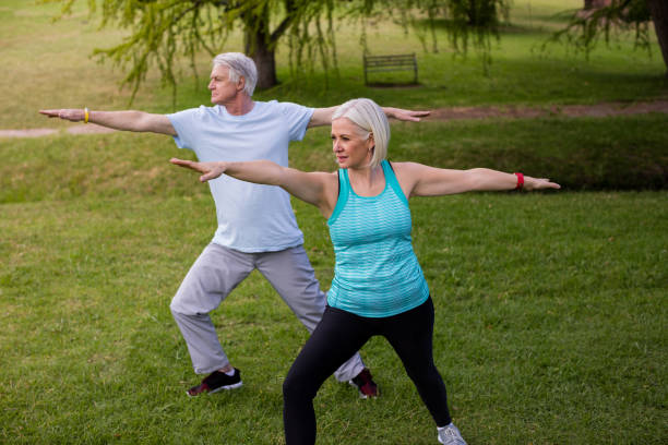 istock Senior couple exercising together 647868796