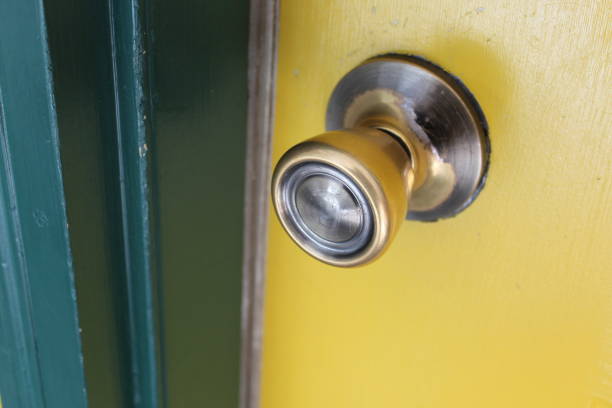 istock Yellow Door, Silver Knob 647868860