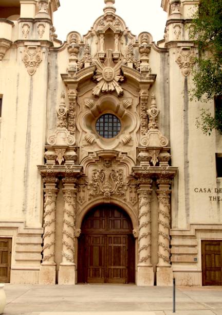 fine architecture on the casa del prado theater in san diego - casa de america madrid stockfoto's en -beelden
