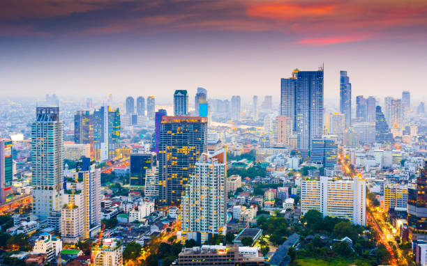 istock Bangkok Cityscape, Business district with high building at dusk (Bangkok, Thailand) 647875896