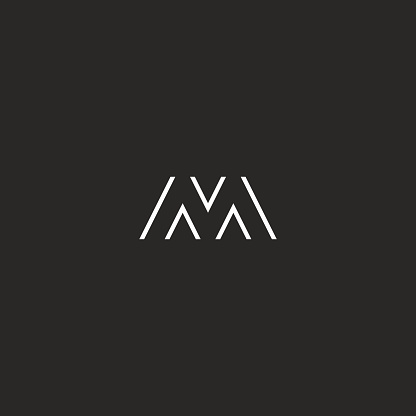 Capital letter M logo simple thin line initial monogram, black and white hipster stylish branding emblem